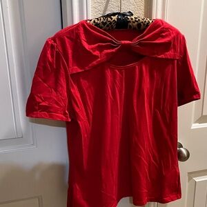Chic Red Bow Short Sleeve Top
